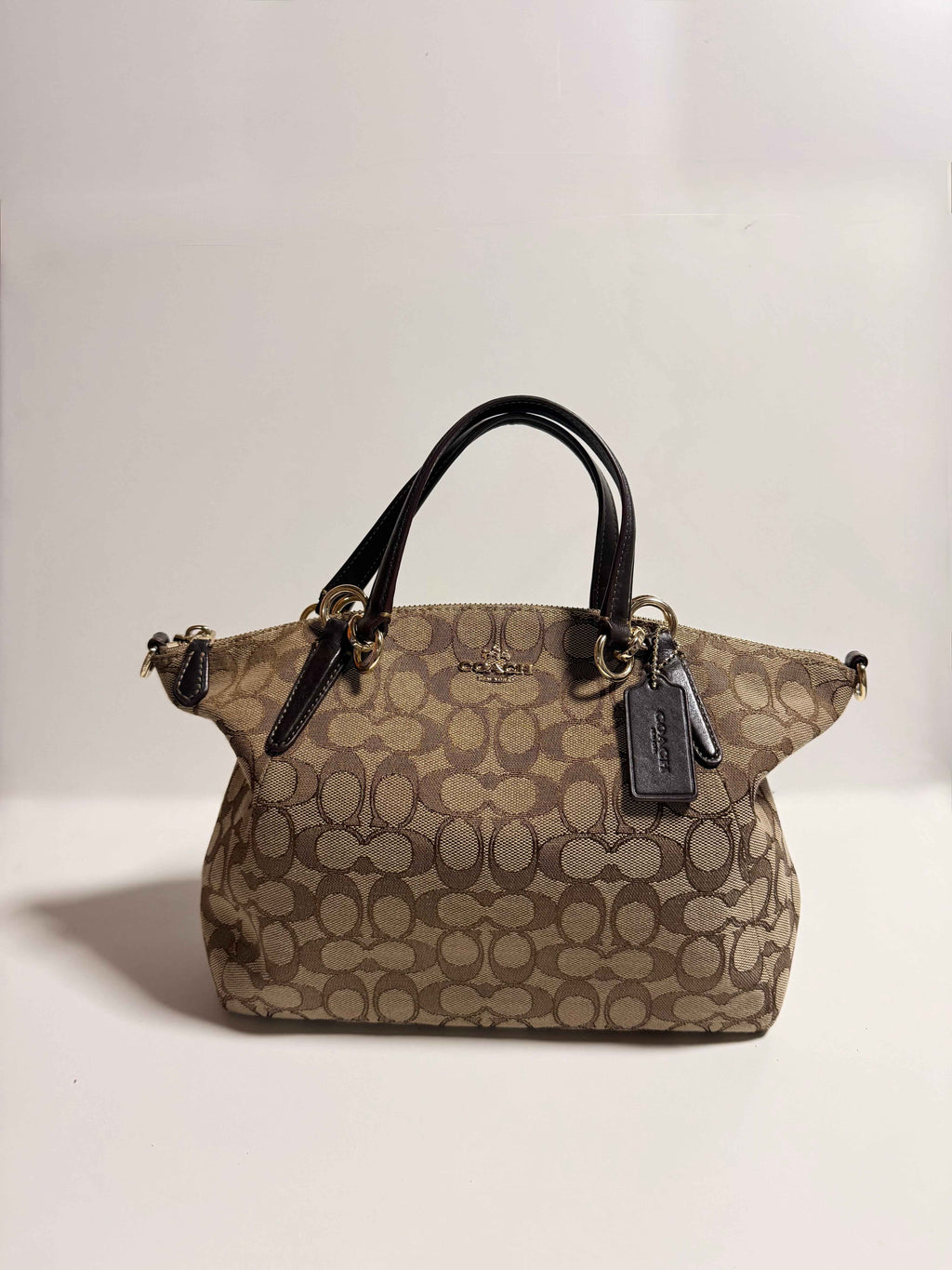 Coach – Sac 26 cm – Toile siglée beige & cuir café