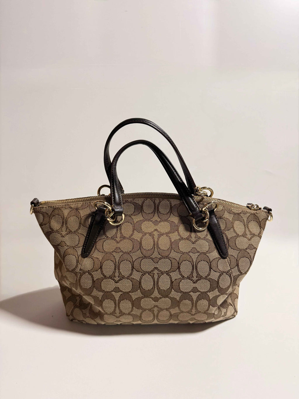Coach – Sac 26 cm – Toile siglée beige & cuir café