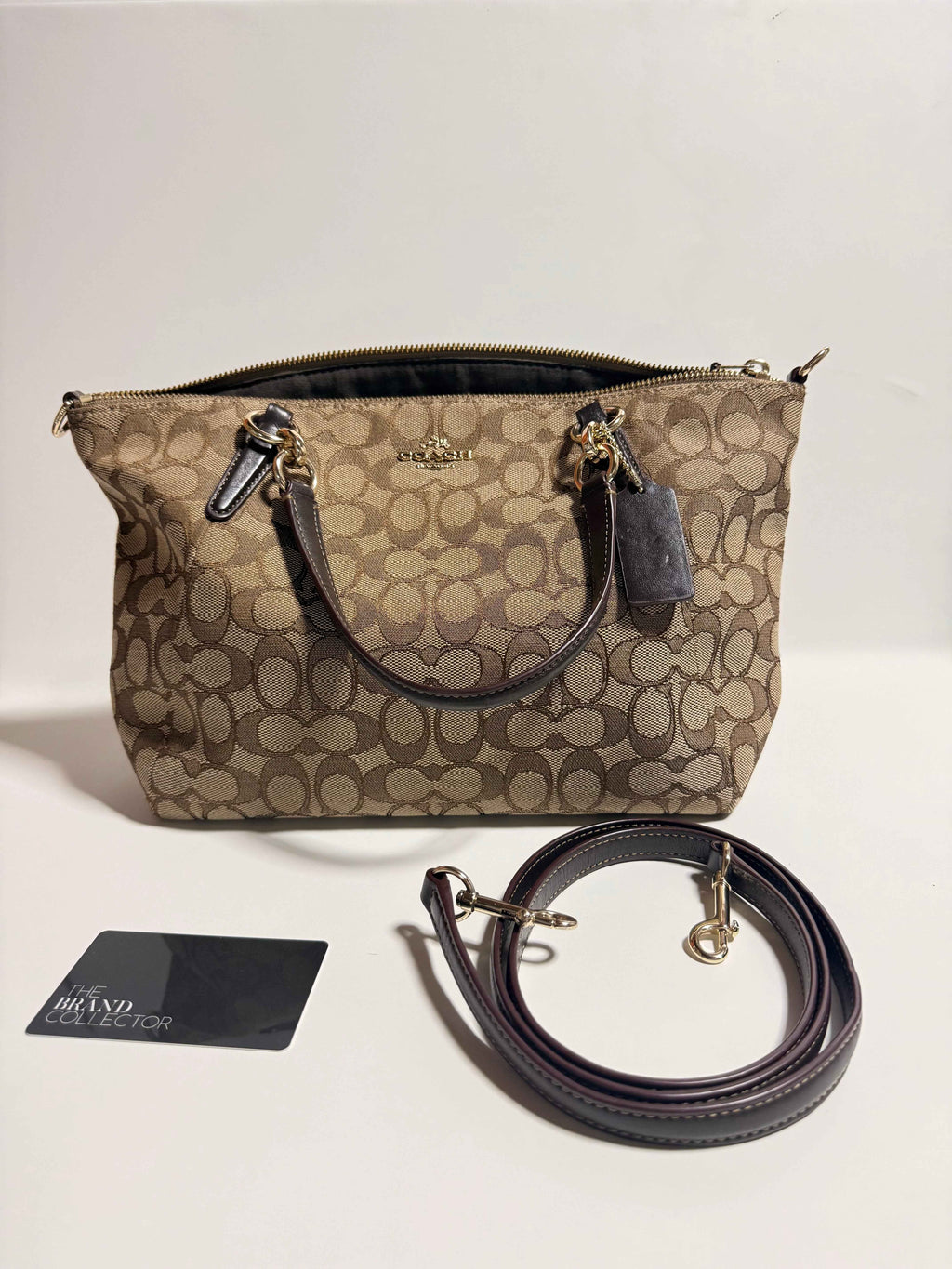 Coach – Sac 26 cm – Toile siglée beige & cuir café