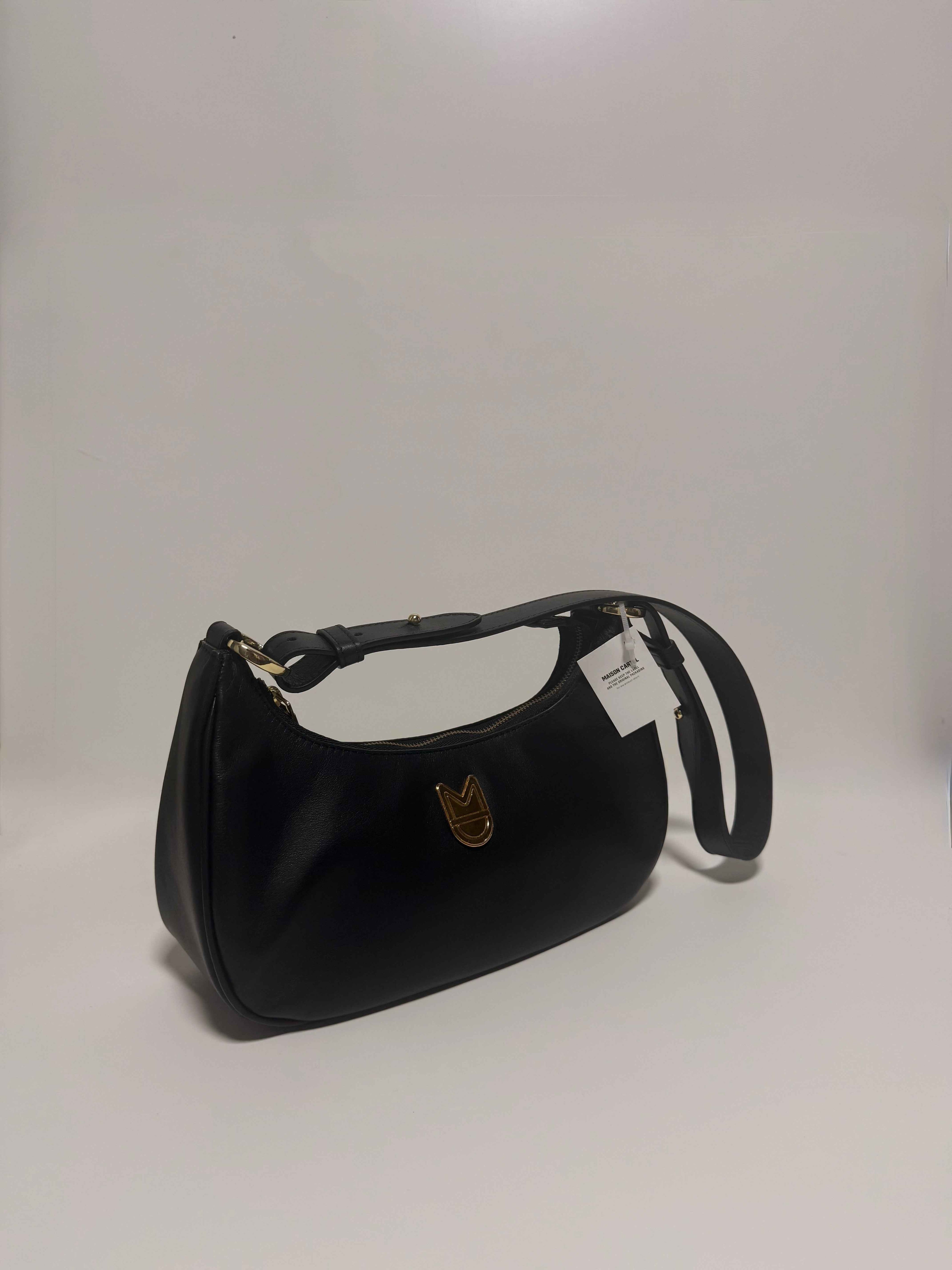 Sac Baguette en Cuir Noir Gold