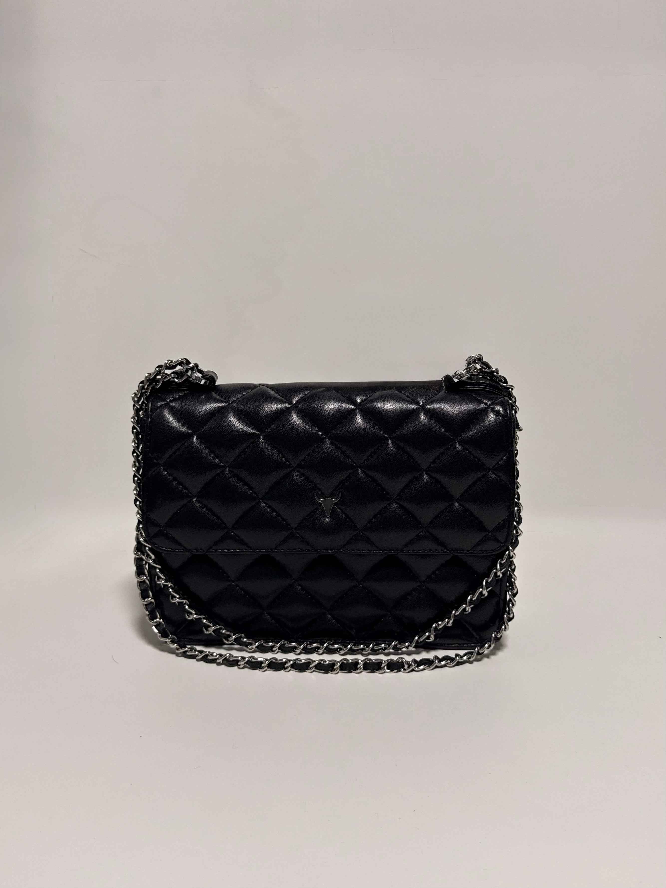 Sac à Main en Cuir Noir Matelassé