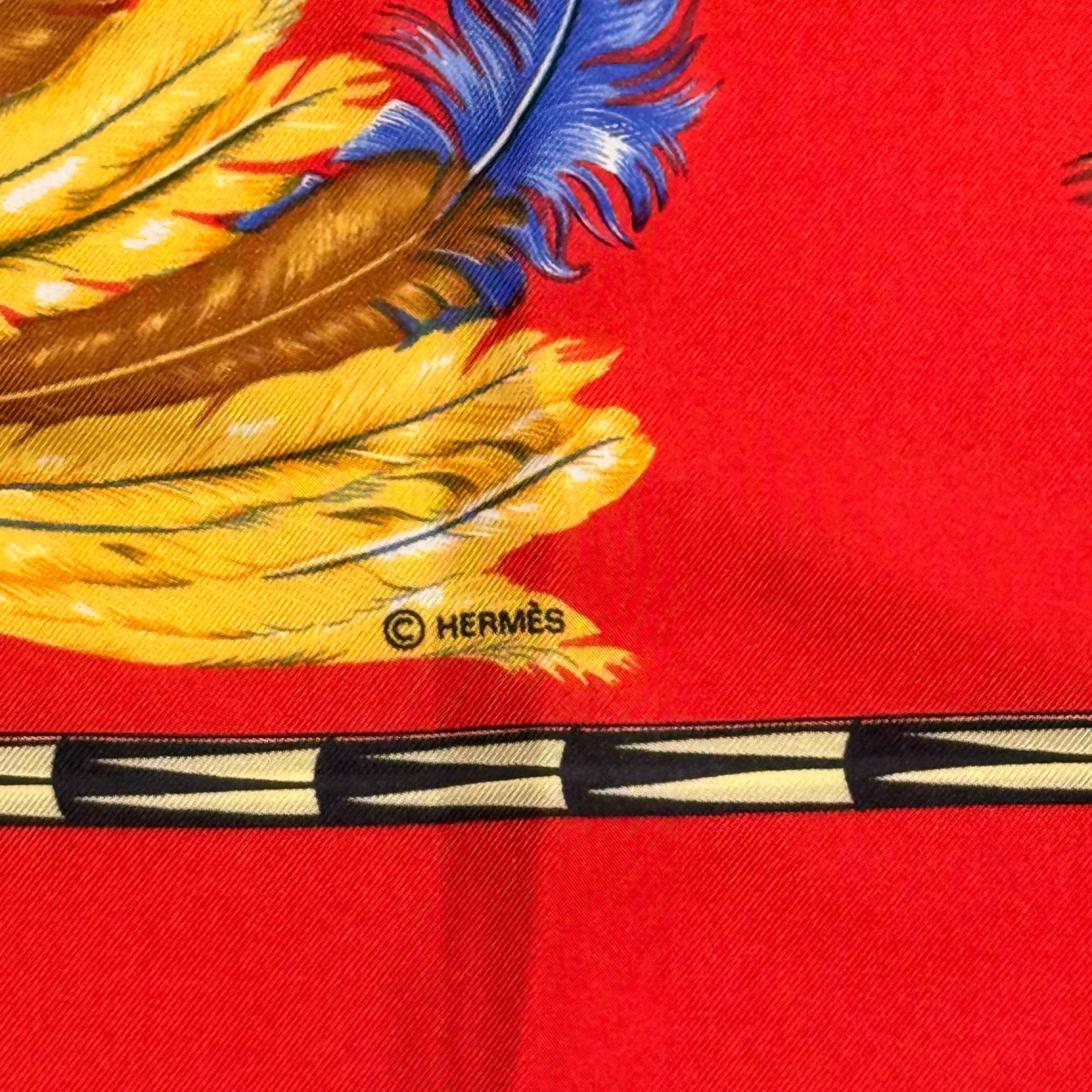 carré Hermès “Brazil” 100% twill de soie – fond rouge, signé LJ