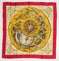 Carré Hermès Rouages – 100% soie – Bordure framboise
