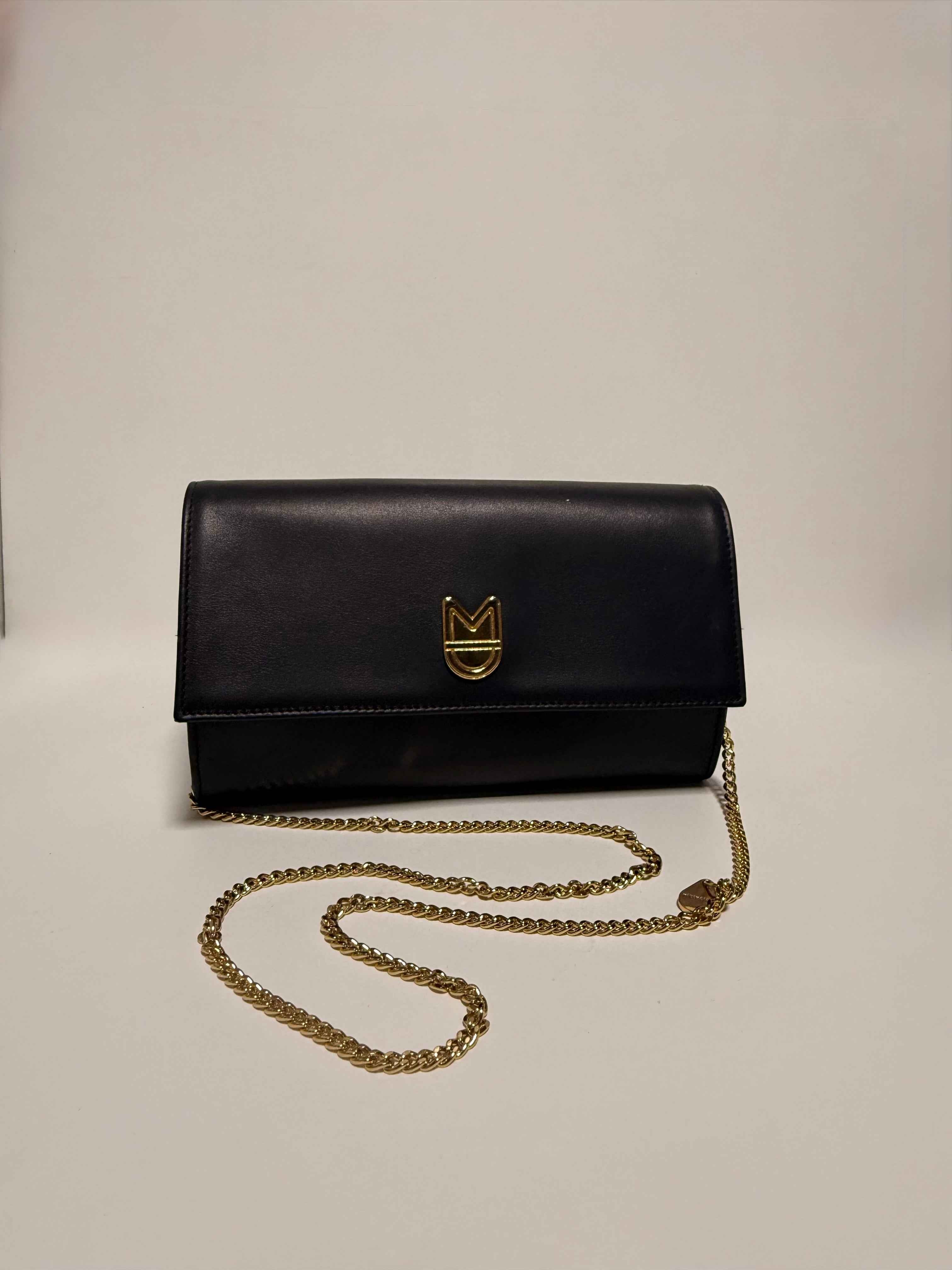 Sac Pochette Cuir Noir Gold