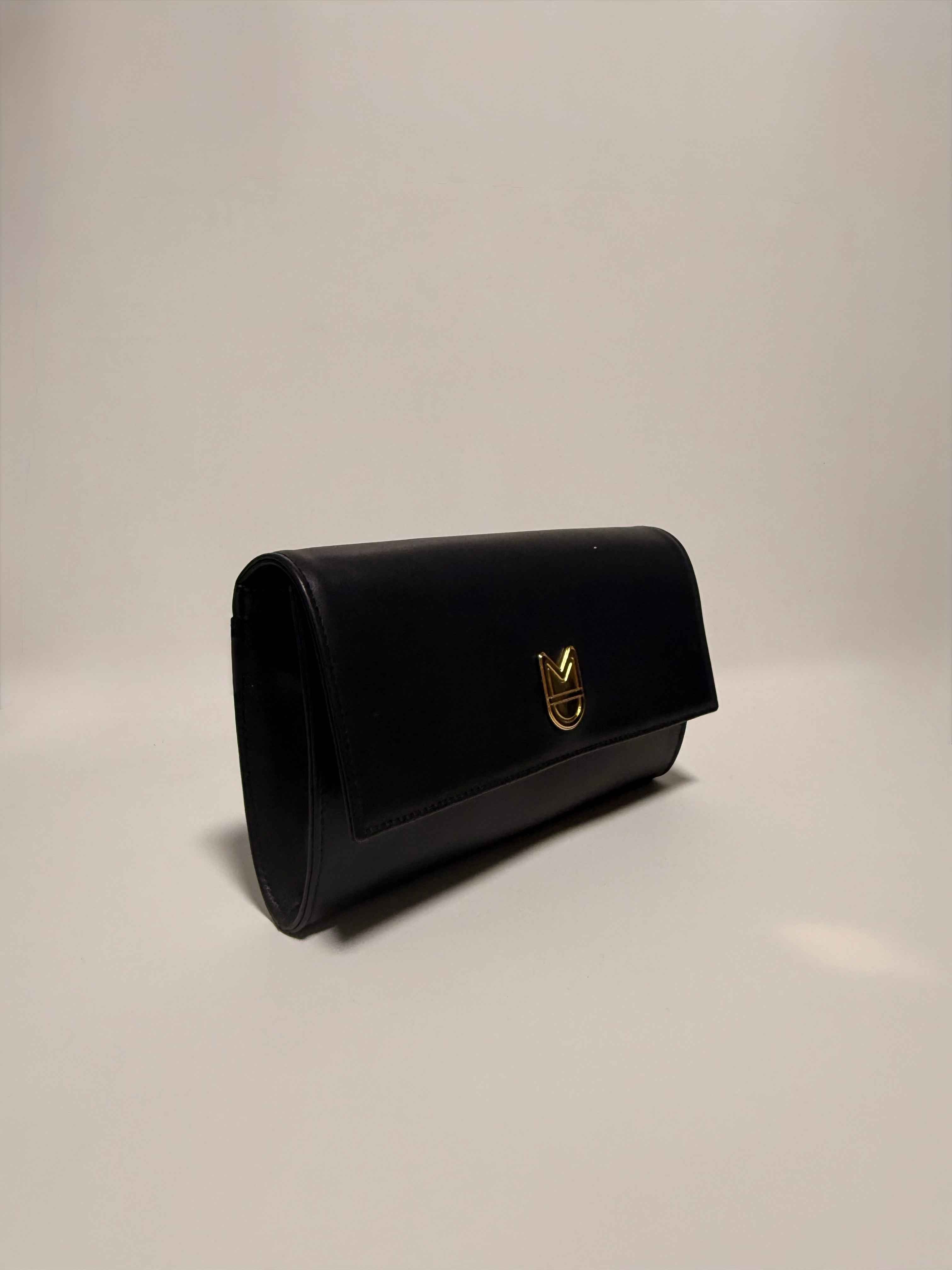 Sac Pochette Cuir Noir Gold