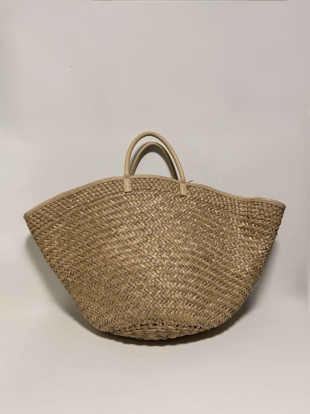 Panier en Raphia Tressé Cuir Beige
