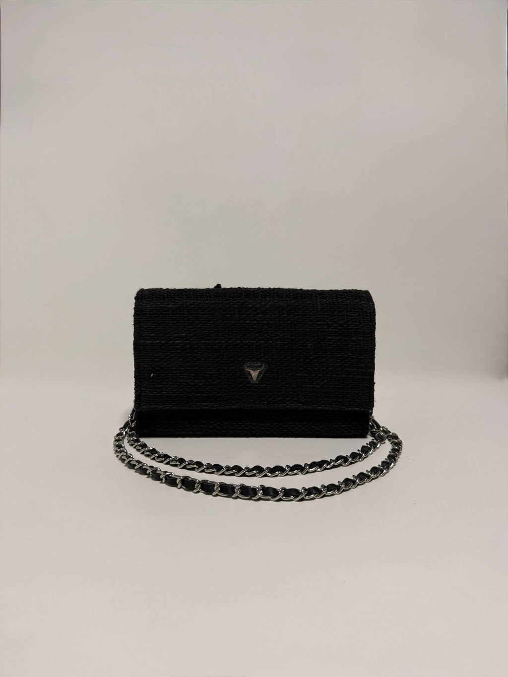 Petit sac en tweed noir à chaîne argentée