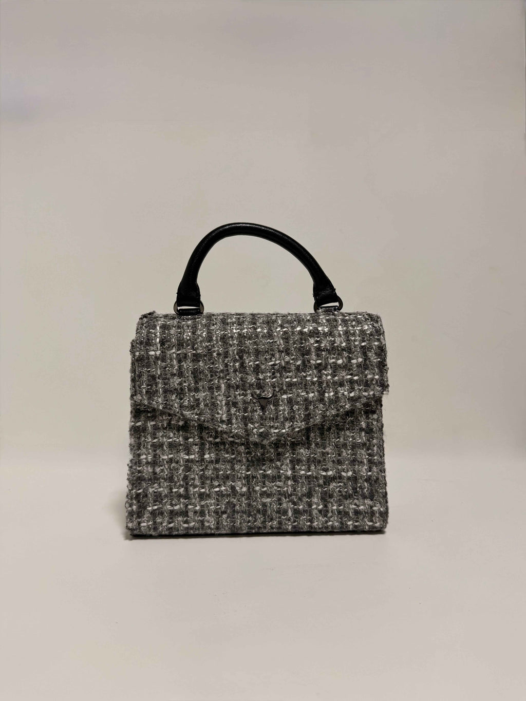 Sac à main en tweed gris et noir – bandoulière amovible