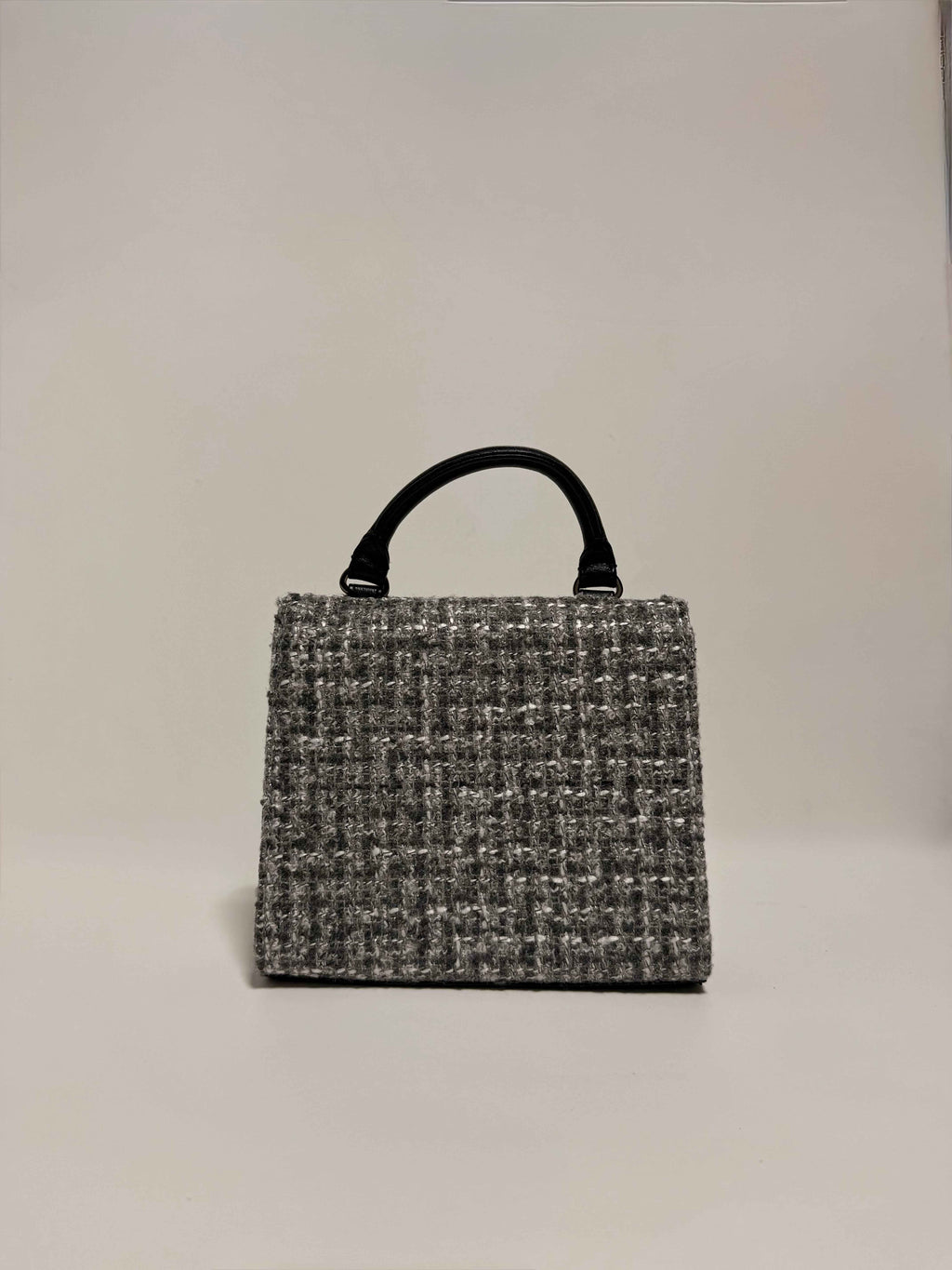 Sac à main en tweed gris et noir – bandoulière amovible