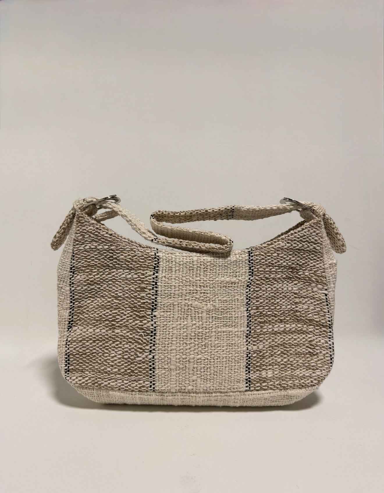 Sac à main en tissu tissé beige et écru