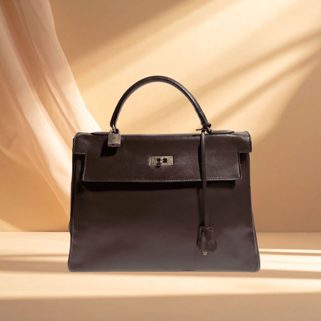 Hermès Kelly 32 Retourné 1972– Box Cacao – Vintage – Fermoir Or - Héritage Précieux